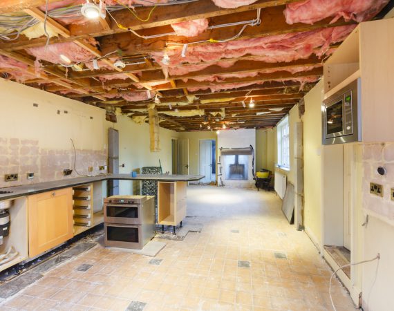 Kitchen removed in a rip out prior to renovation and replacement